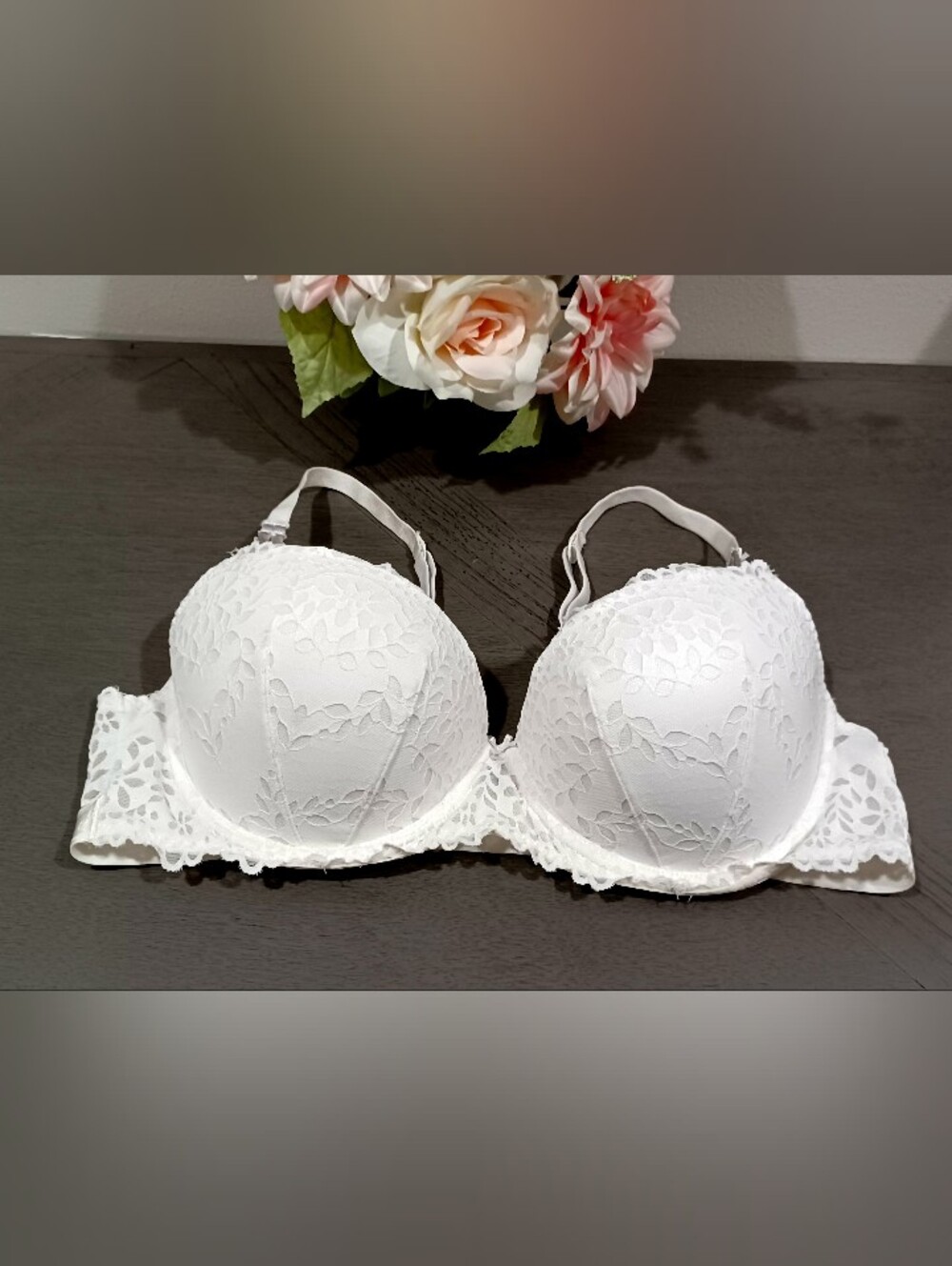 PINK Victoria's Secret White Lace Balconette Push-Up Bra, Size 38C